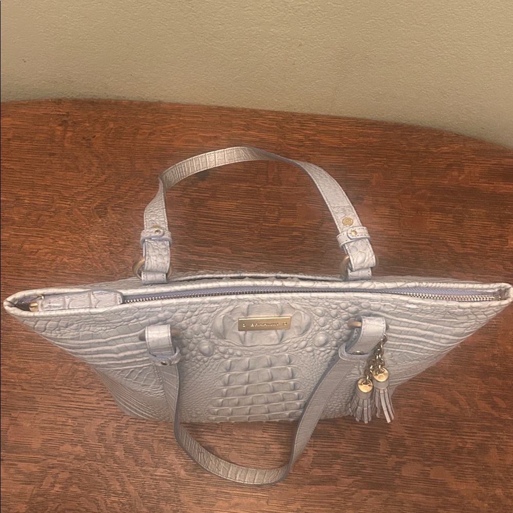 Brahmin Medium Asher Croc Embossed Pale Blue Leather Tote - Picture 8 of 15